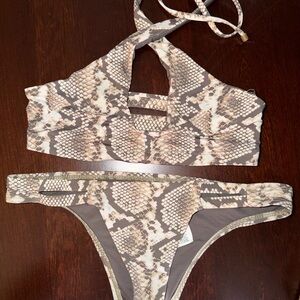 Vitamin A Neutral Snake Print Bikini Set - Taupe & Cream